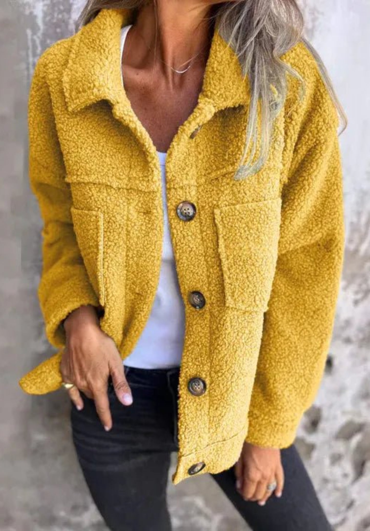 Full Size Fuzzy Button Up Drop Shoulder Jacket - Deb Shops