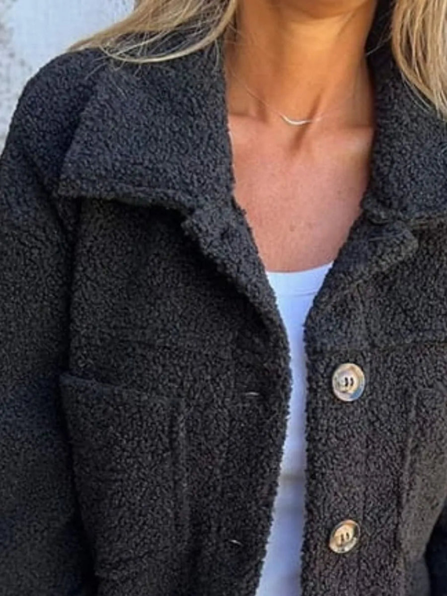 Full Size Fuzzy Button Up Drop Shoulder Jacket - Deb Shops