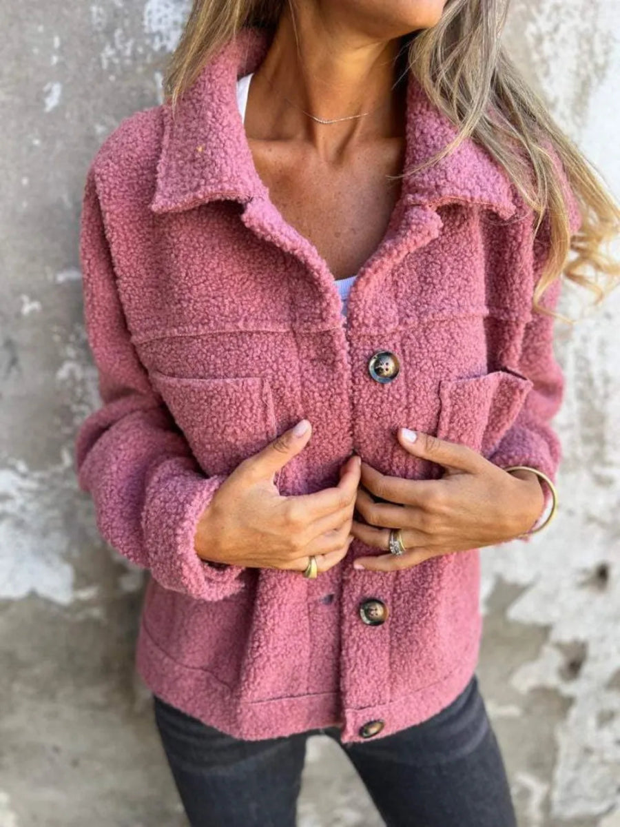 Full Size Fuzzy Button Up Drop Shoulder Jacket - Deb Shops
