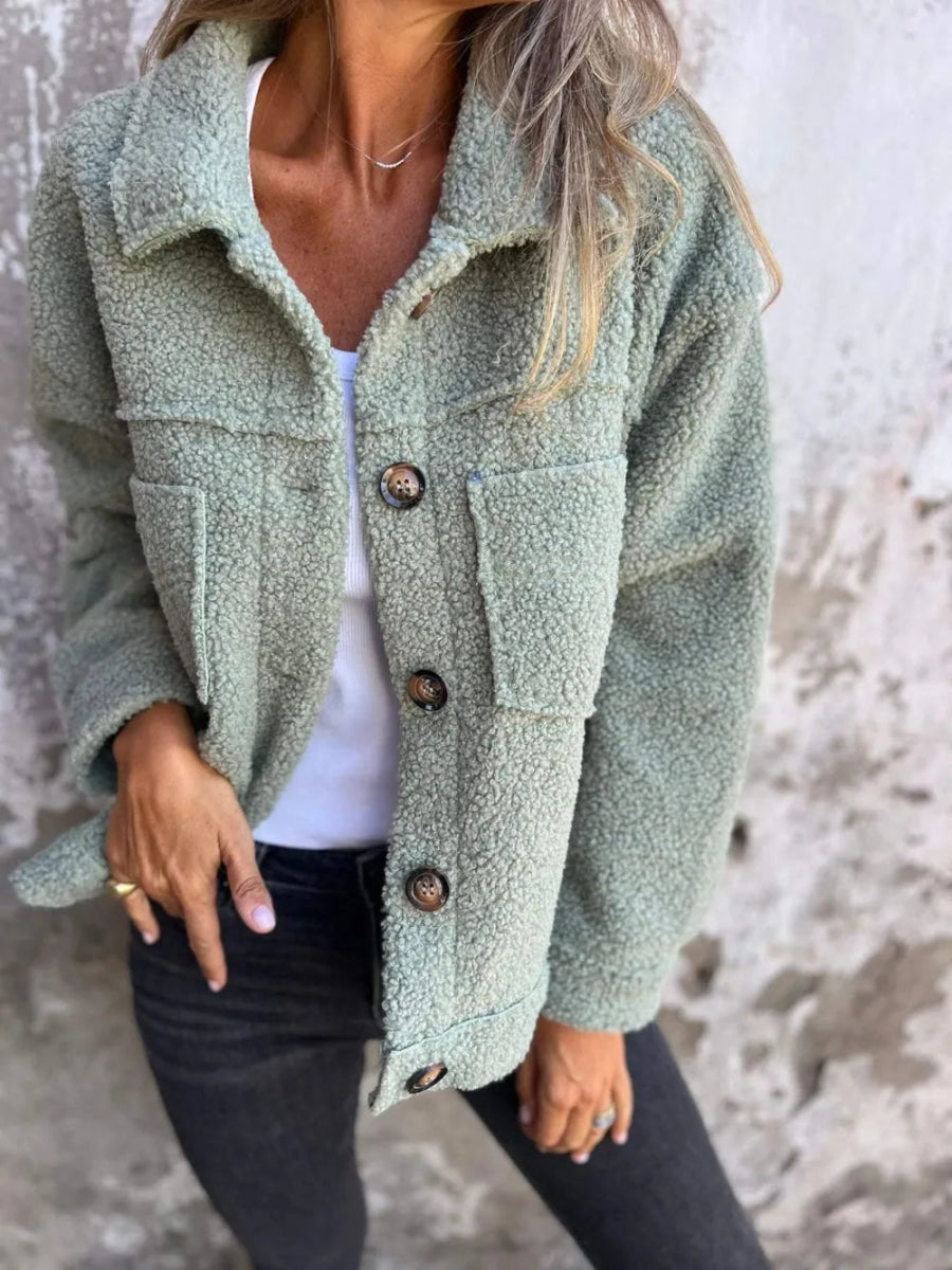 Full Size Fuzzy Button Up Drop Shoulder Jacket - Deb Shops