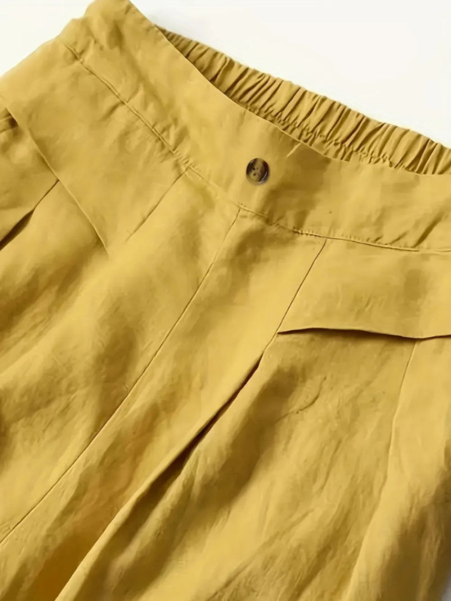 Full Size Half Elastic Waist Wide Leg Pants - Deb Shops