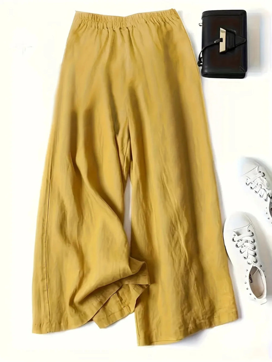 Full Size Half Elastic Waist Wide Leg Pants - Deb Shops