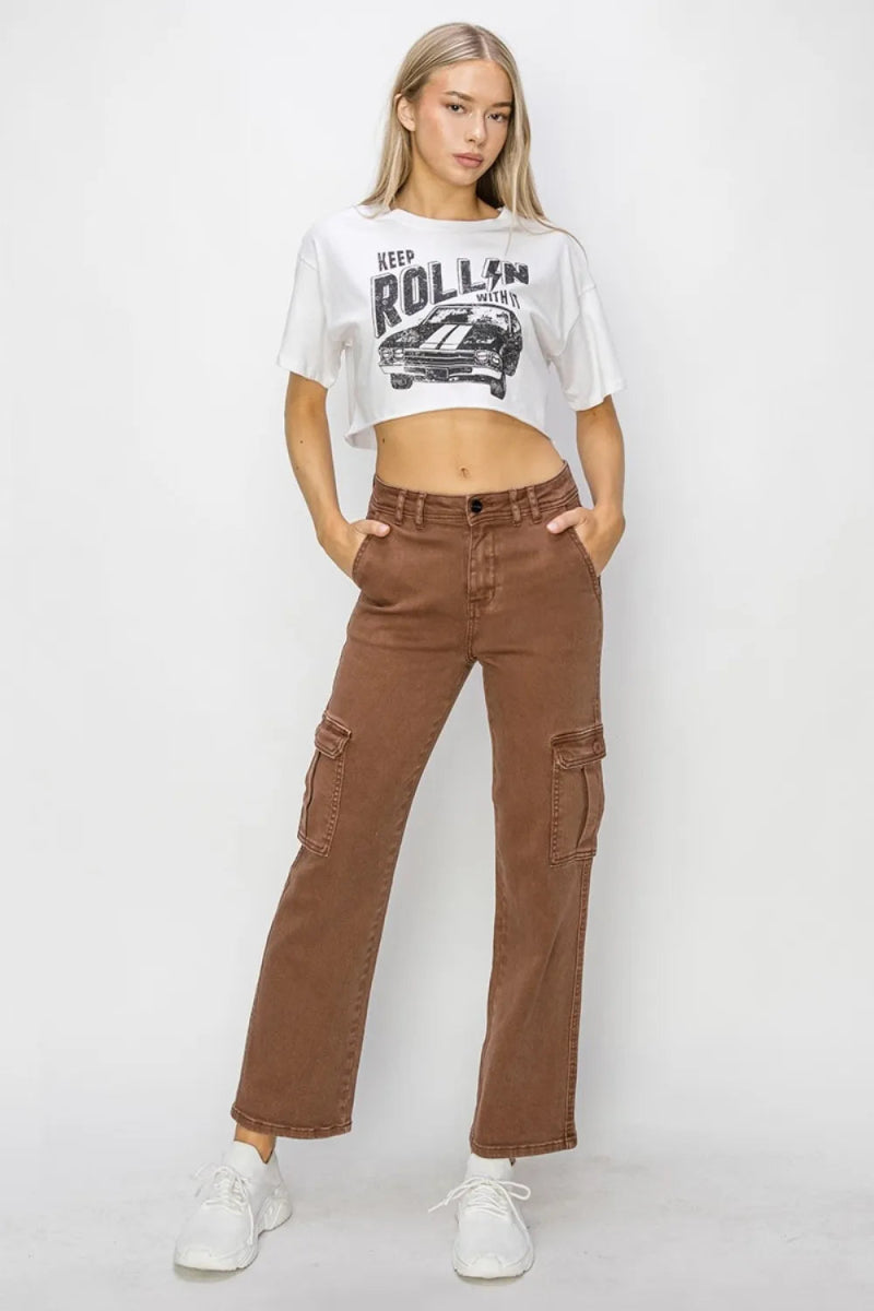 Full Size High Rise Cargo Jeans - Deb Shops