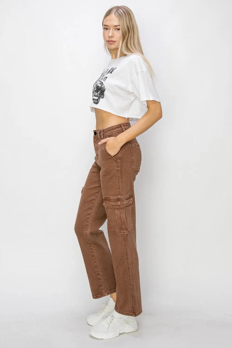 Full Size High Rise Cargo Jeans - Deb Shops