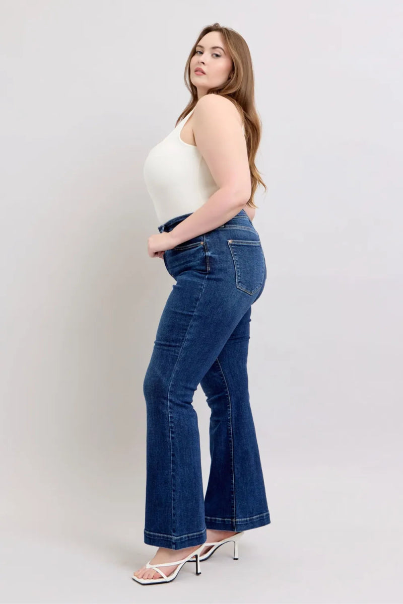 Full Size High Rise Flare Jeans with Pockets - Deb Shops