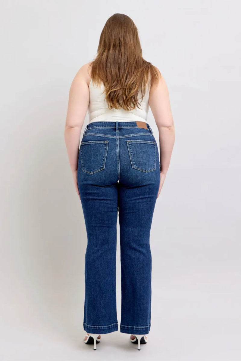 Full Size High Rise Flare Jeans with Pockets - Deb Shops