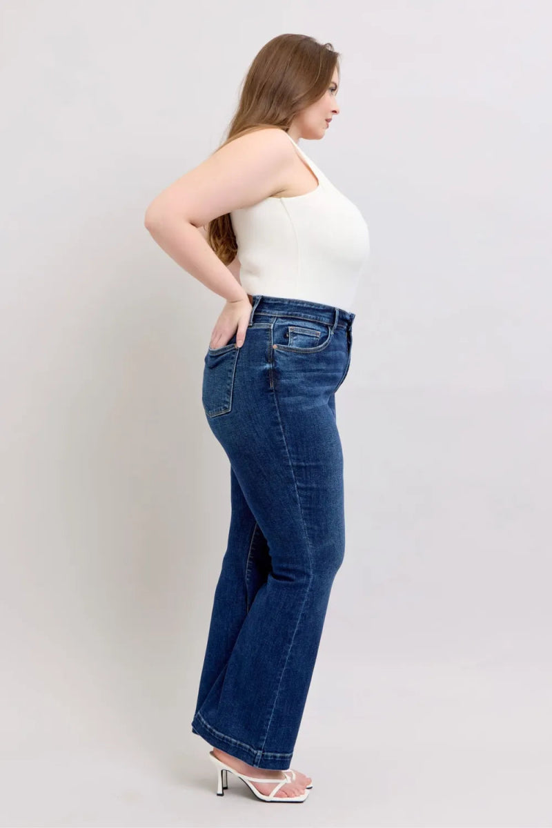 Full Size High Rise Flare Jeans with Pockets - Deb Shops