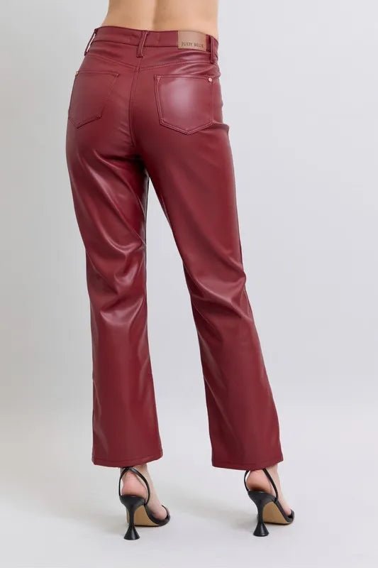 Full Size High Waist Tummy Control Faux Leather Straight Pants - Deb Shops