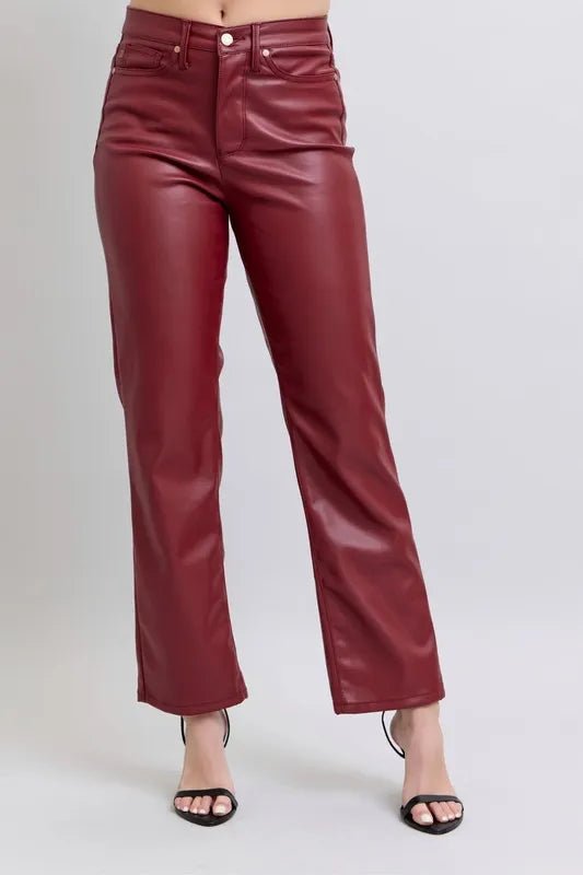 Full Size High Waist Tummy Control Faux Leather Straight Pants - Deb Shops