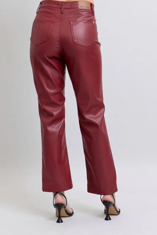 Full Size High Waist Tummy Control Faux Leather Straight Pants - Deb Shops