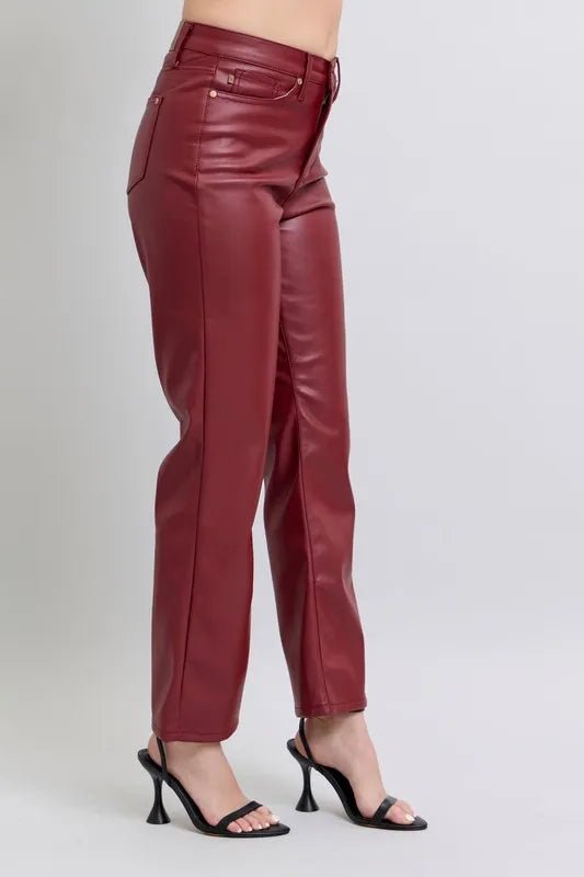 Full Size High Waist Tummy Control Faux Leather Straight Pants - Deb Shops