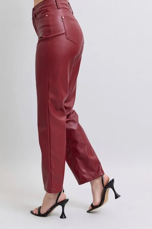 Full Size High Waist Tummy Control Faux Leather Straight Pants - Deb Shops