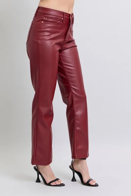 Full Size High Waist Tummy Control Faux Leather Straight Pants - Deb Shops