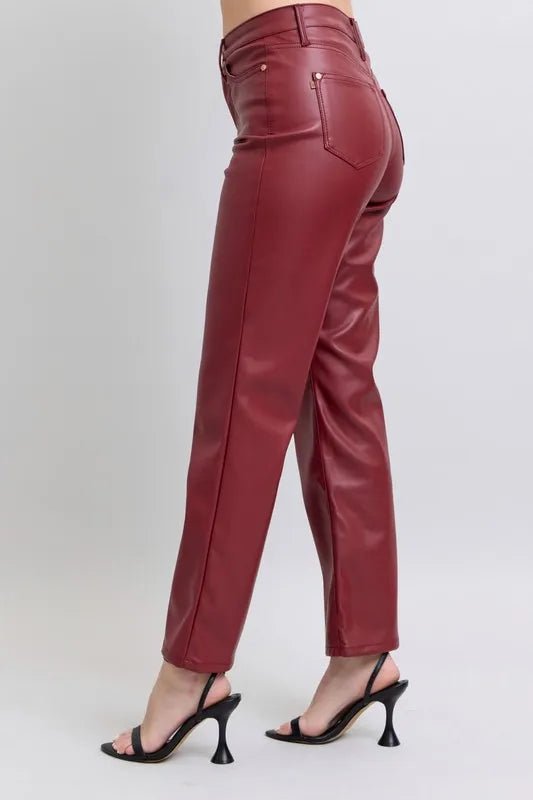 Full Size High Waist Tummy Control Faux Leather Straight Pants - Deb Shops