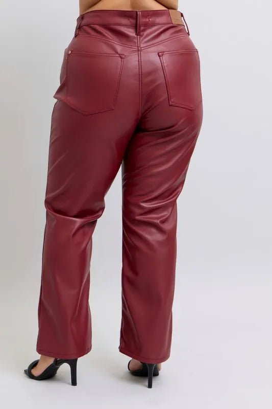 Full Size High Waist Tummy Control Faux Leather Straight Pants - Deb Shops