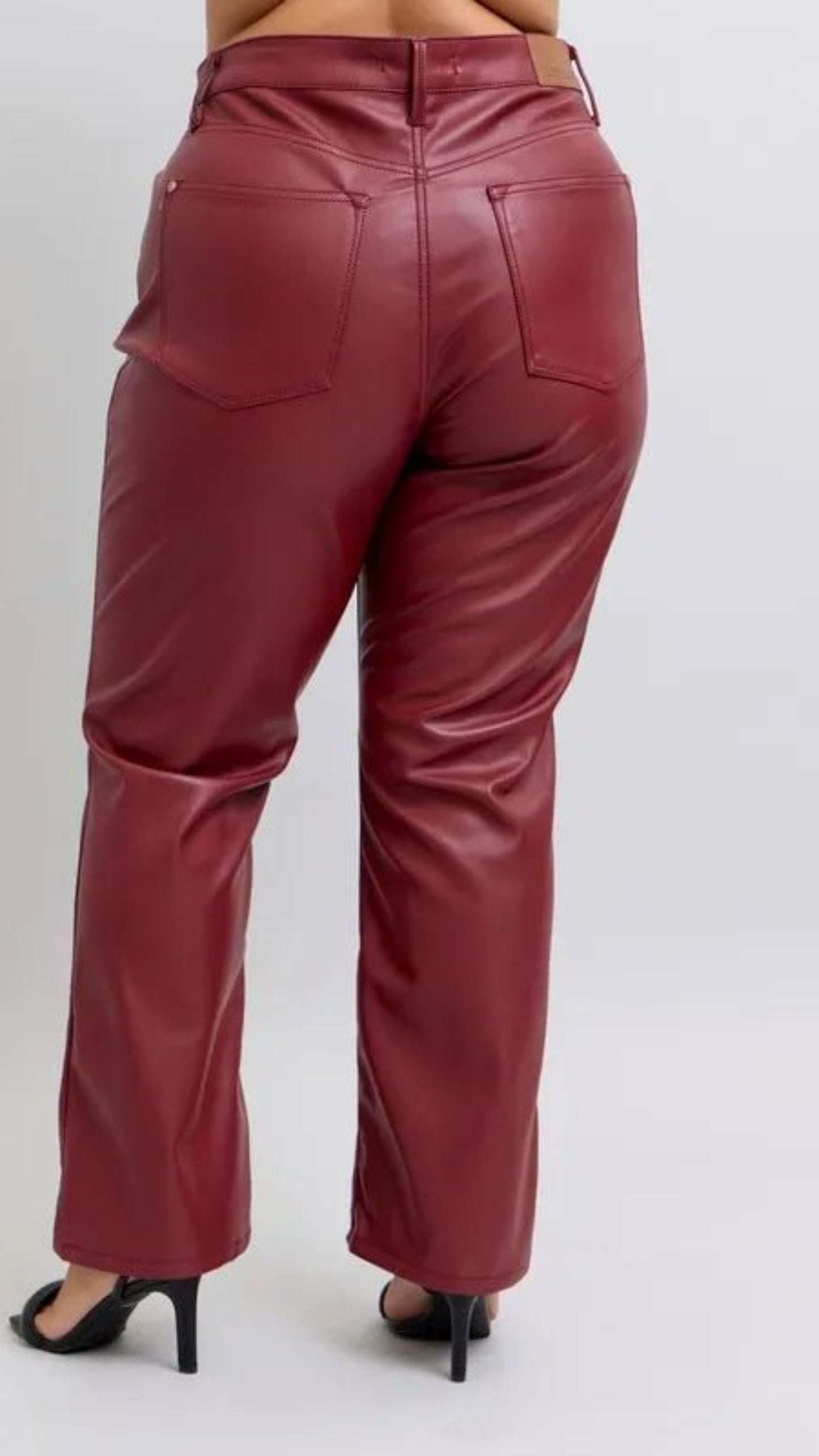Full Size High Waist Tummy Control Faux Leather Straight Pants - Deb Shops