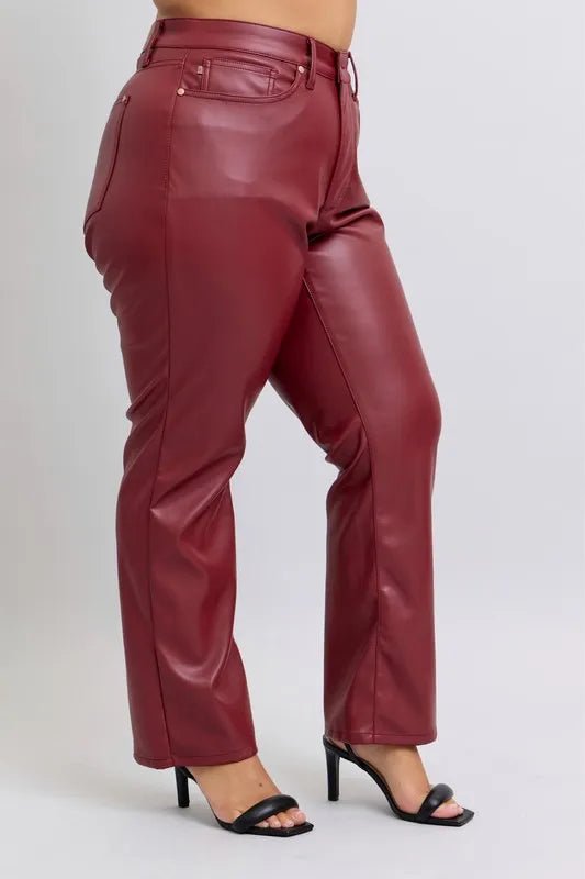 Full Size High Waist Tummy Control Faux Leather Straight Pants - Deb Shops