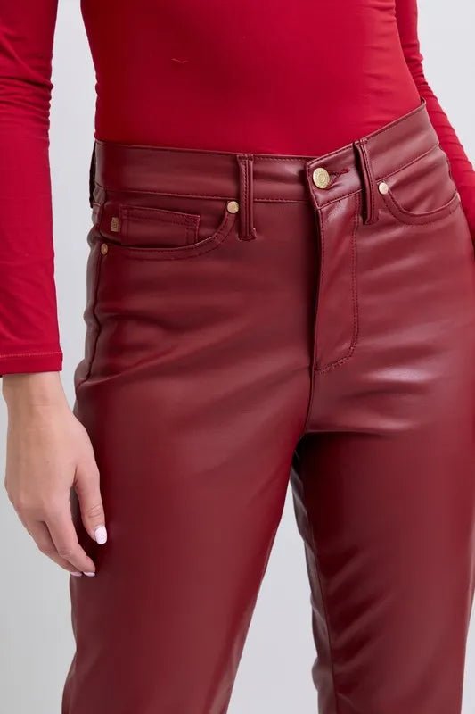 Full Size High Waist Tummy Control Faux Leather Straight Pants - Deb Shops