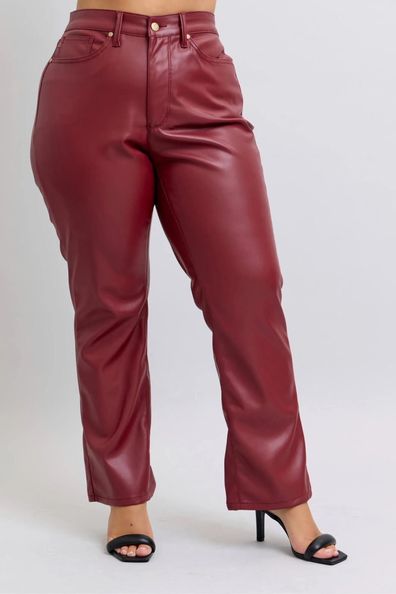 Full Size High Waist Tummy Control Faux Leather Straight Pants - Deb Shops