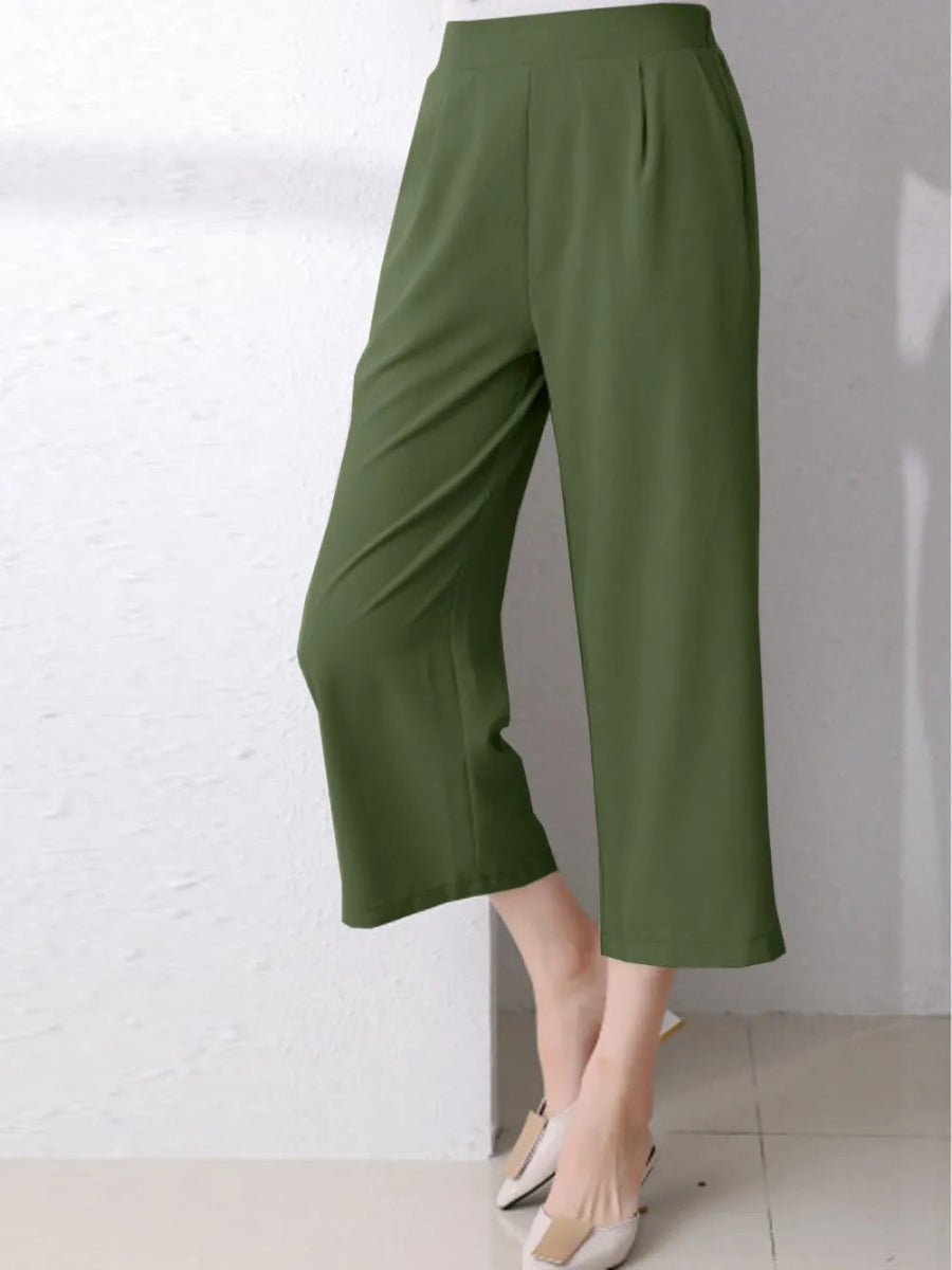 Full Size Pocketed Half Elastic Waist Pants - Deb Shops