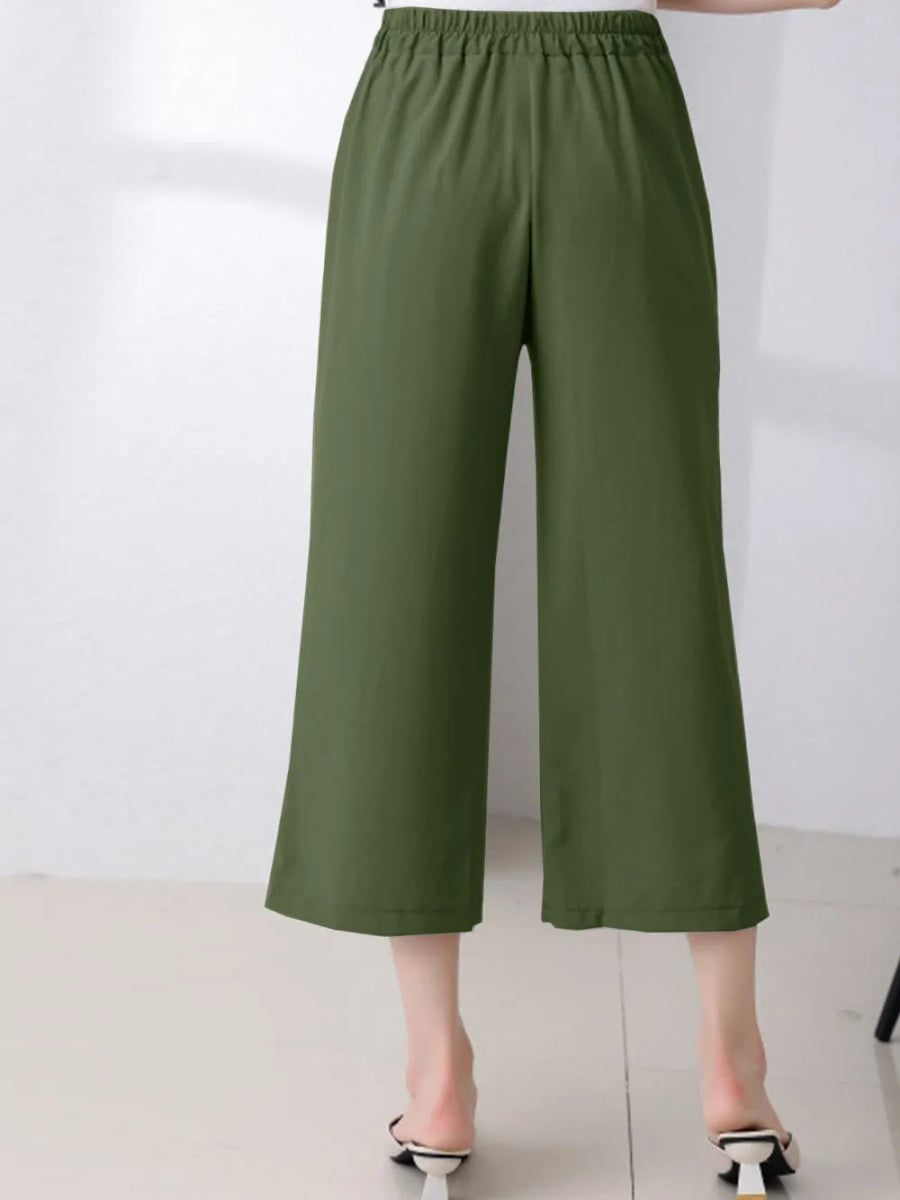 Full Size Pocketed Half Elastic Waist Pants - Deb Shops