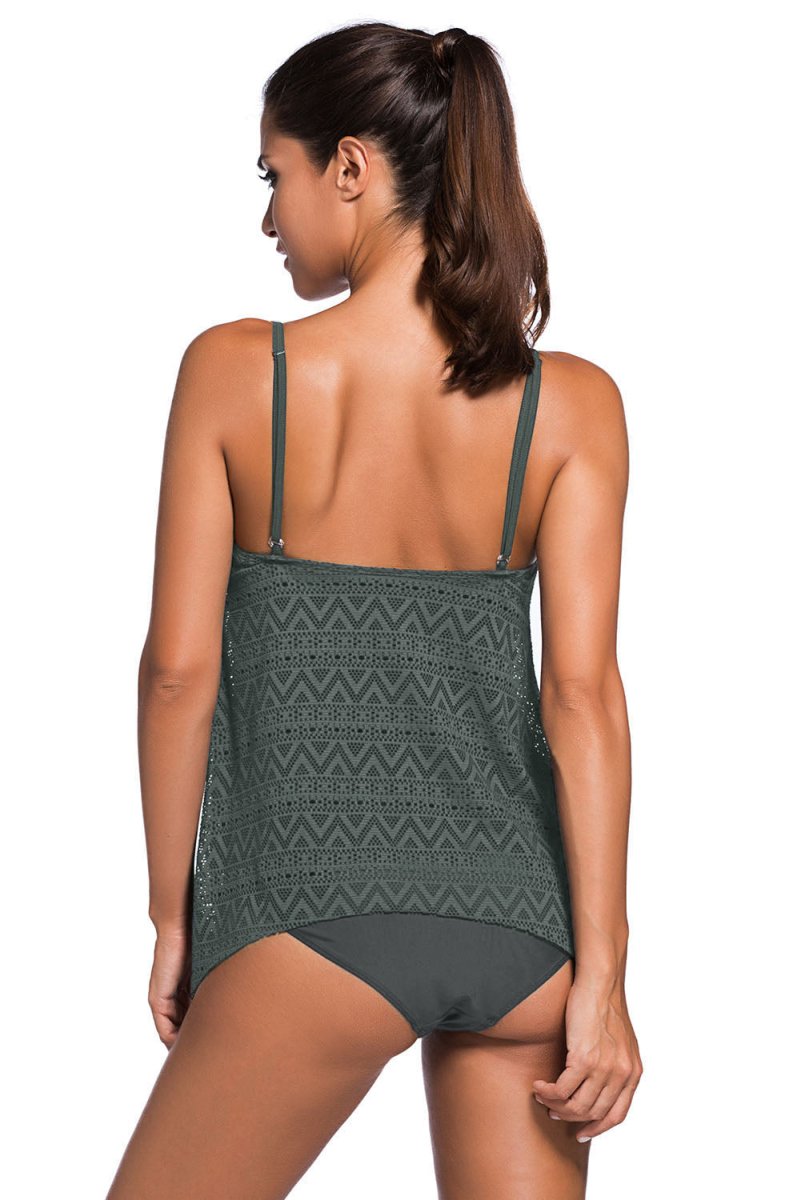 Full Size Spaghetti Strap Scoop Neck Tankini Set - Deb Shops