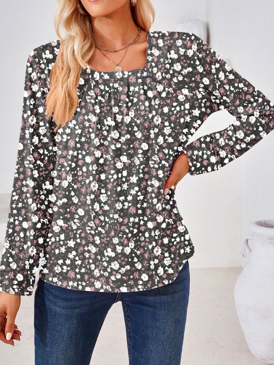 Full Size Square Neck Long Sleeve Blouse - Deb Shops
