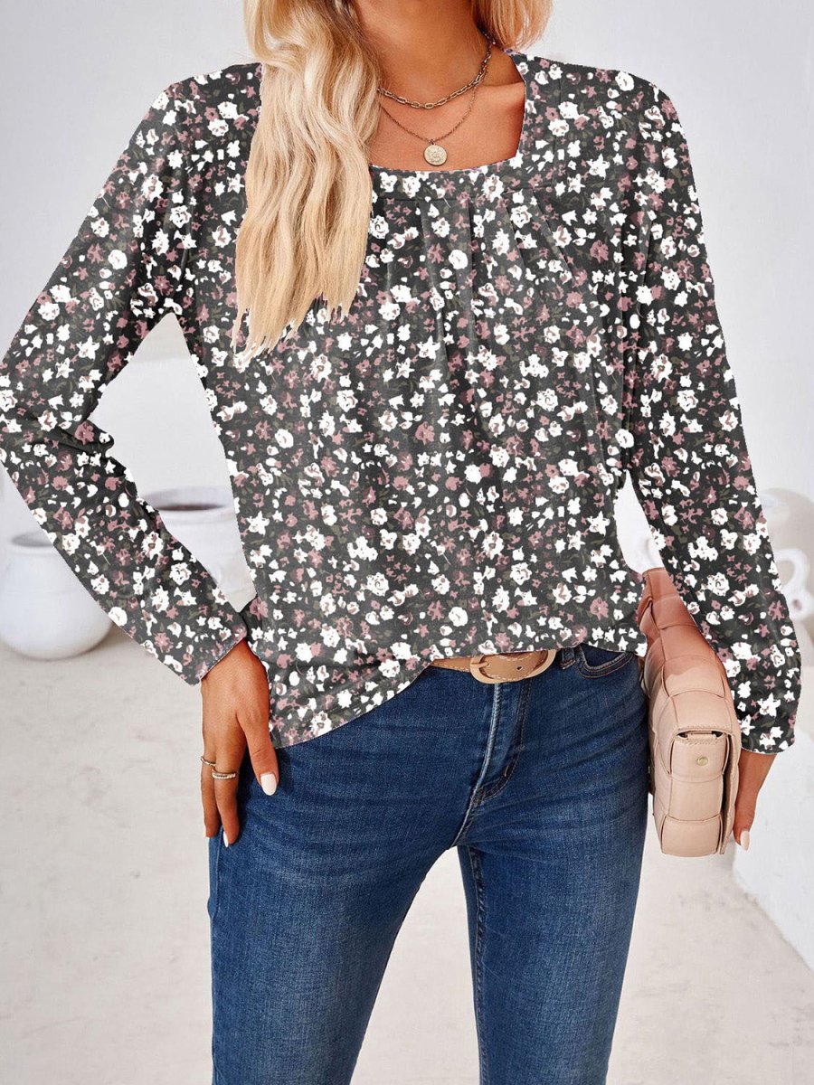 Full Size Square Neck Long Sleeve Blouse - Deb Shops