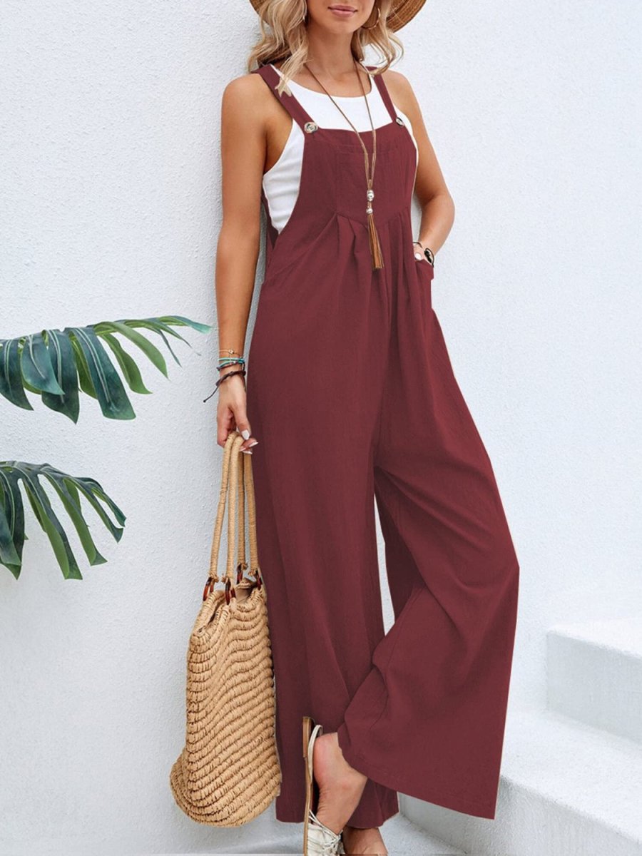 Full Size Square Neck Wide Strap Overall - Deb Shops