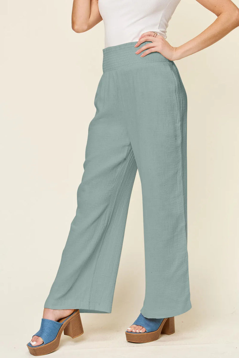 Full Size Texture Smocked Waist Wide Leg Pants - Deb Shops
