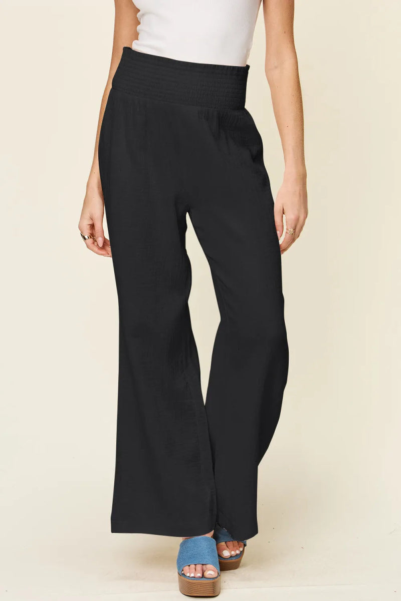 Full Size Texture Smocked Waist Wide Leg Pants - Deb Shops
