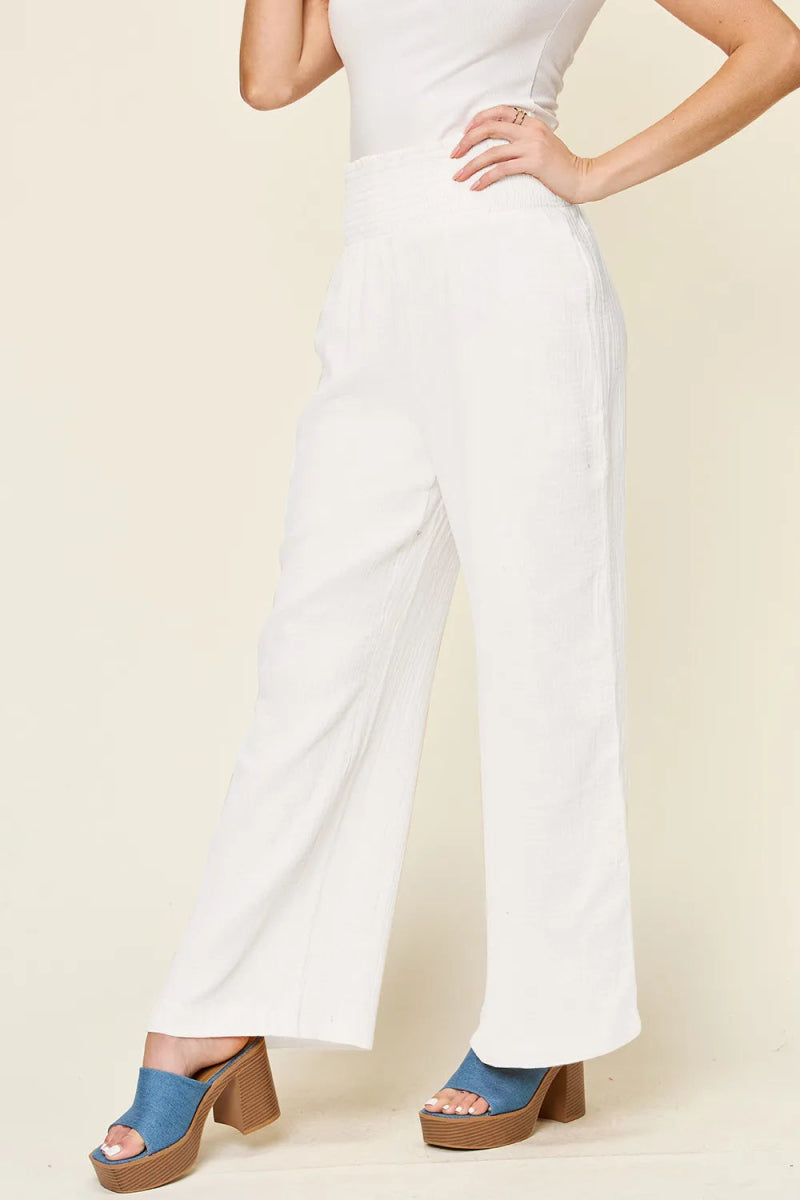 Full Size Texture Smocked Waist Wide Leg Pants - Deb Shops