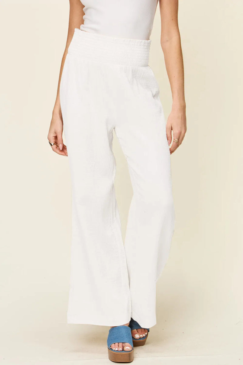 Full Size Texture Smocked Waist Wide Leg Pants - Deb Shops