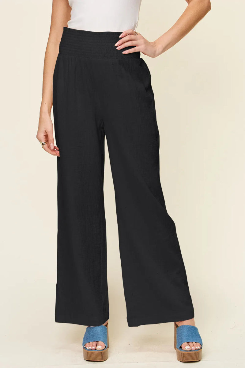 Full Size Texture Smocked Waist Wide Leg Pants - Deb Shops