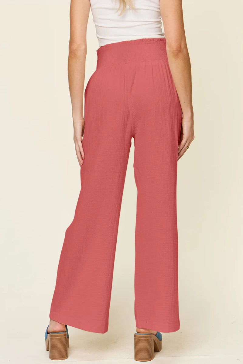 Full Size Texture Smocked Waist Wide Leg Pants - Deb Shops