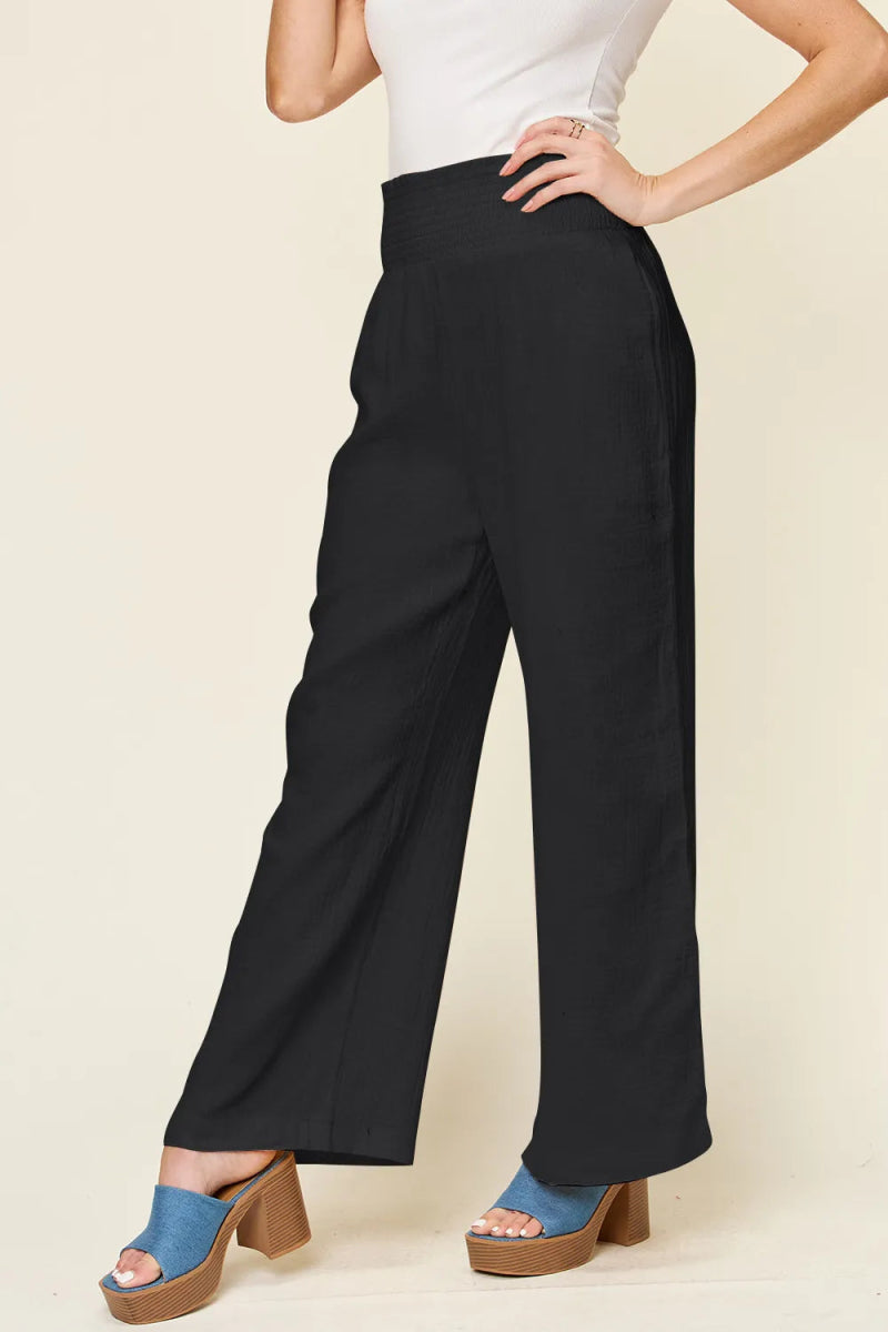 Full Size Texture Smocked Waist Wide Leg Pants - Deb Shops