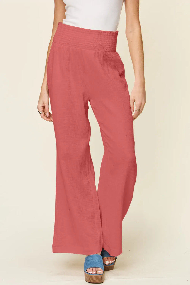 Full Size Texture Smocked Waist Wide Leg Pants - Deb Shops