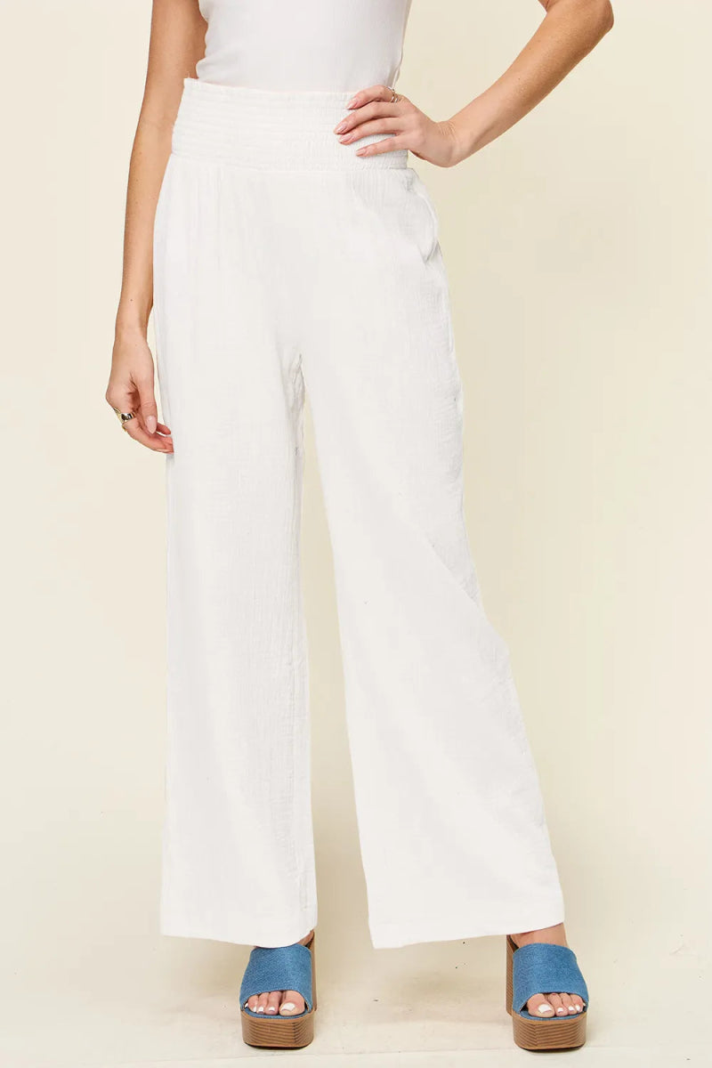 Full Size Texture Smocked Waist Wide Leg Pants - Deb Shops