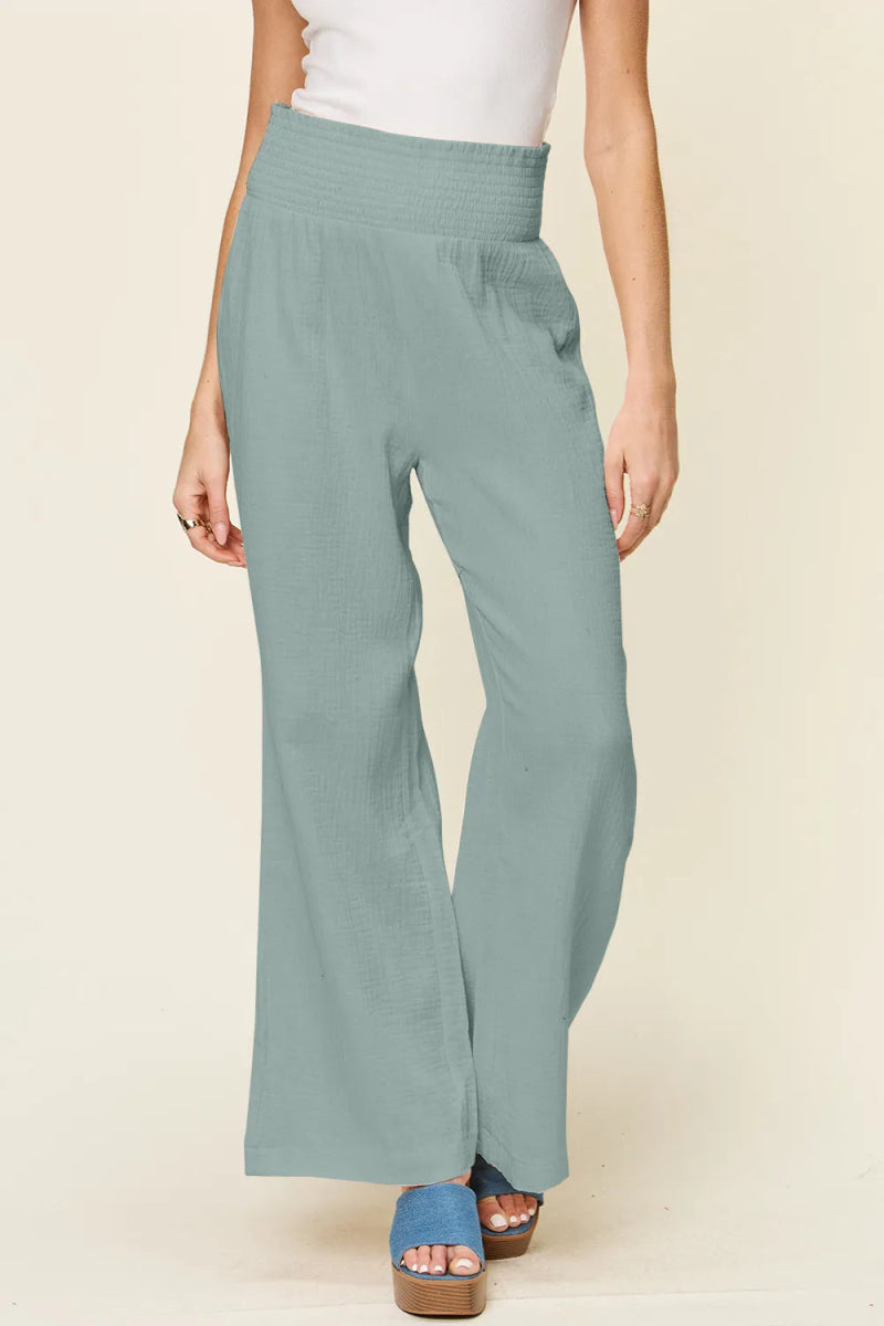 Full Size Texture Smocked Waist Wide Leg Pants - Deb Shops