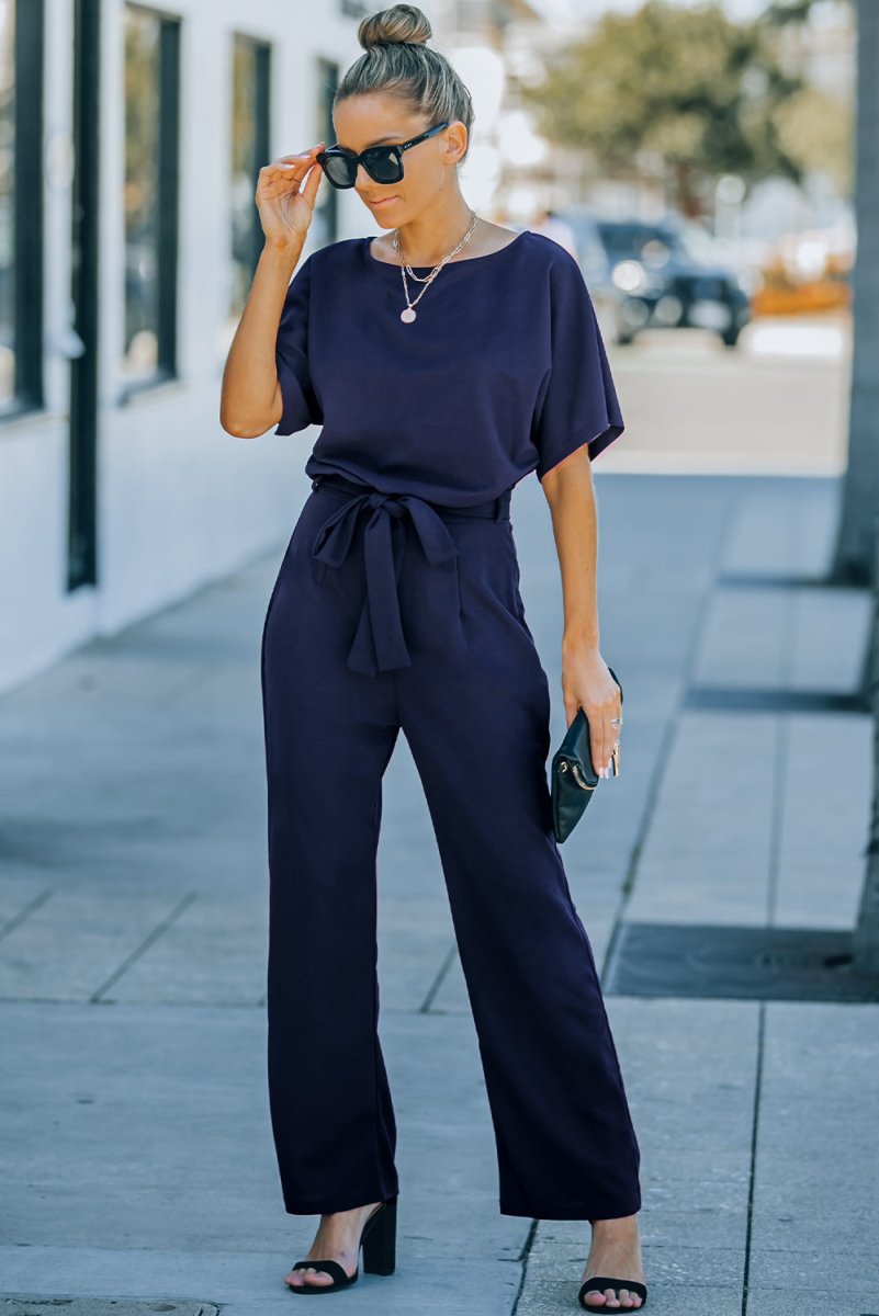 Full Size Tie Waist Straight Leg Jumpsuit - Deb Shops