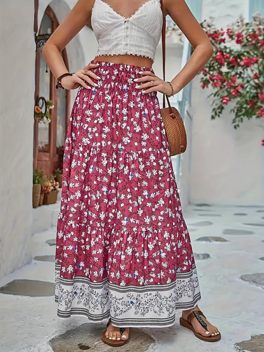 Full Size Tiered Printed Elastic Waist Skirt - Deb Shops