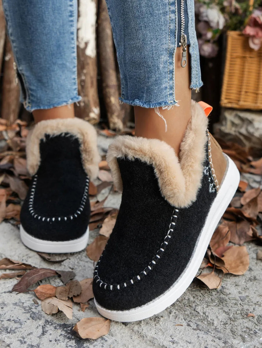 Furry Suede Round Toe Flat Sneakers - Deb Shops