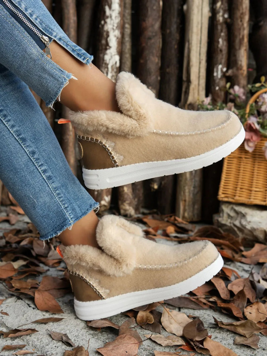 Furry Suede Round Toe Flat Sneakers - Deb Shops