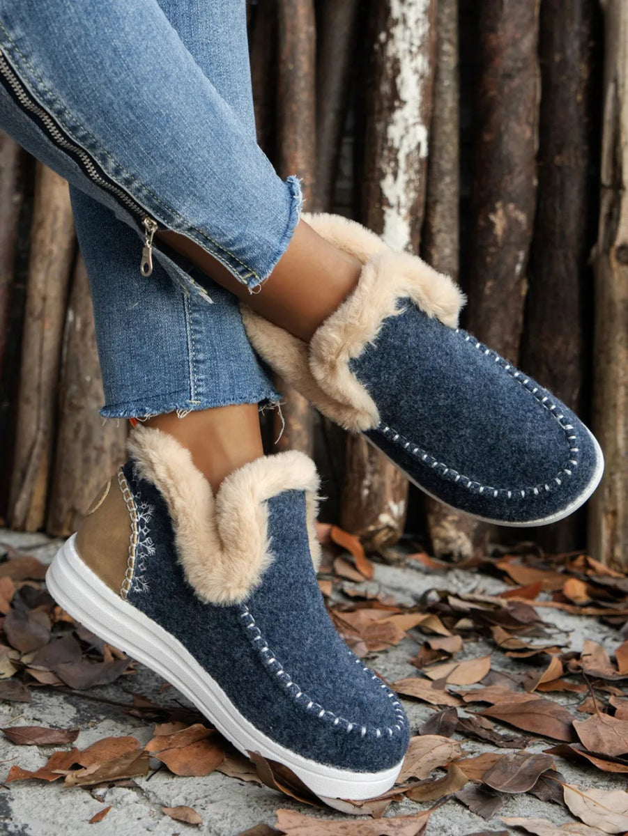 Furry Suede Round Toe Flat Sneakers - Deb Shops