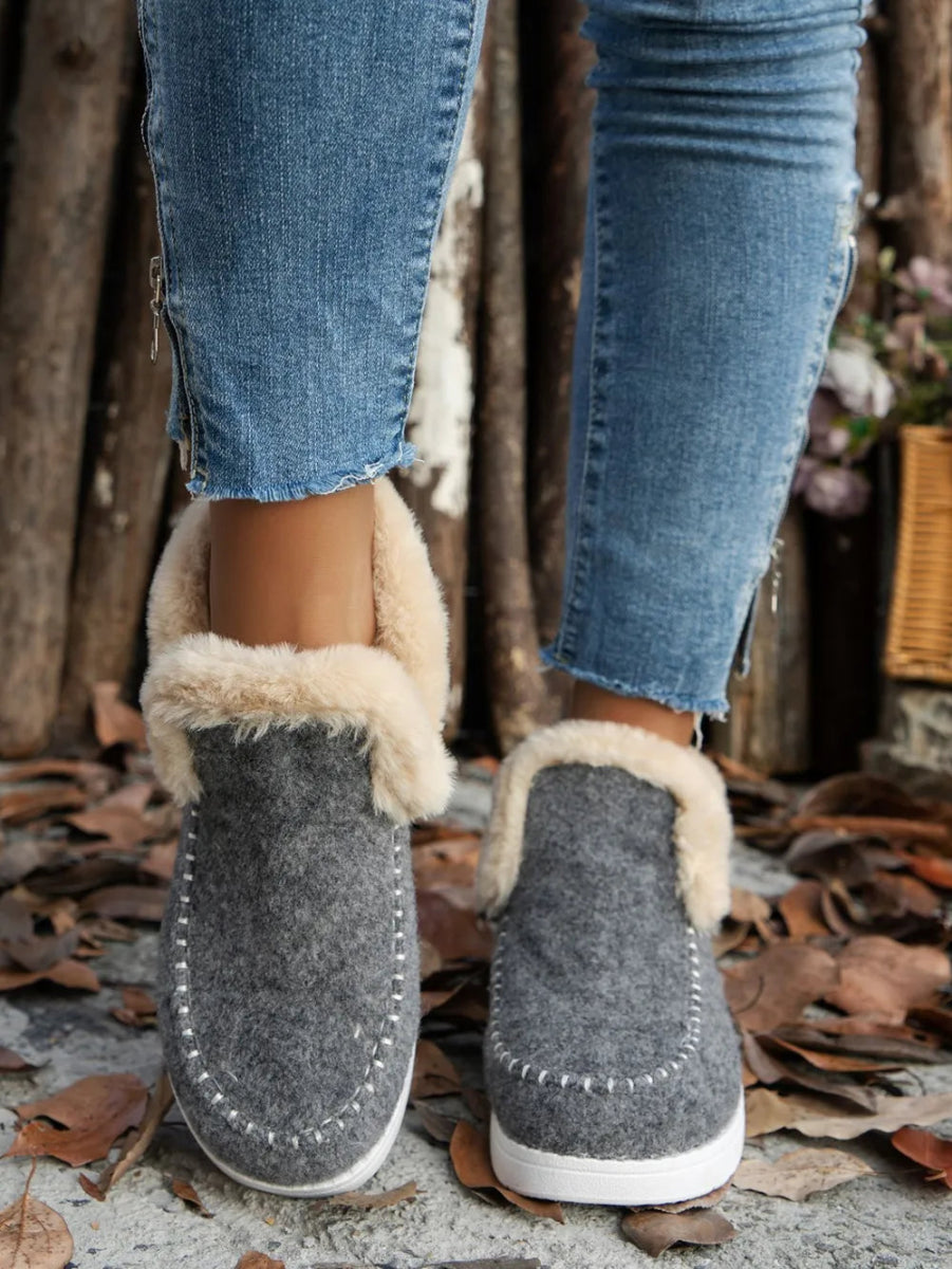 Furry Suede Round Toe Flat Sneakers - Deb Shops