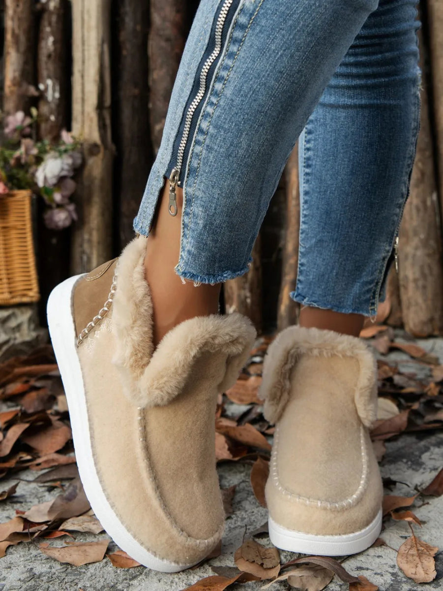 Furry Suede Round Toe Flat Sneakers - Deb Shops