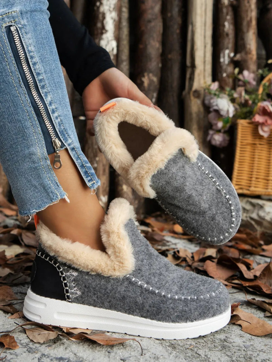 Furry Suede Round Toe Flat Sneakers - Deb Shops