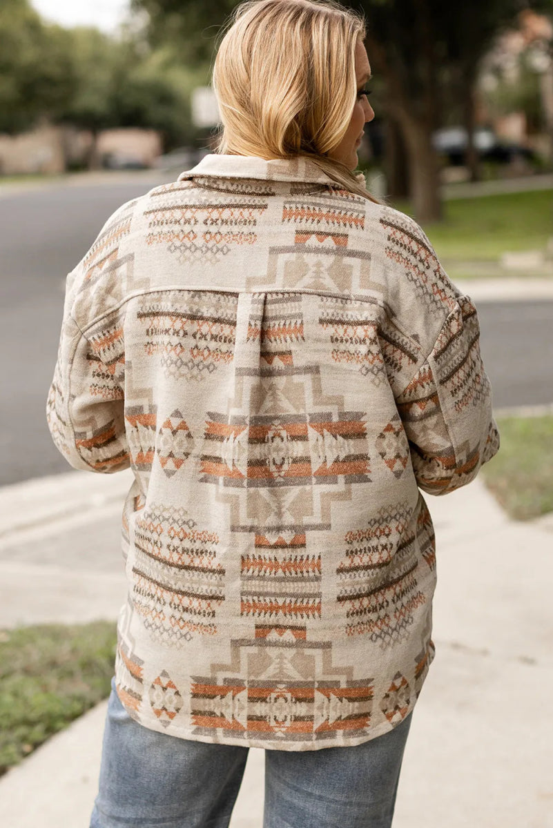 Geometric Collared Neck Long Sleeve Jacket - Deb Shops
