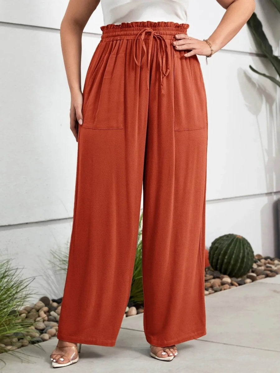 High Waist Wide Leg Drawstring Pants - Deb Shops
