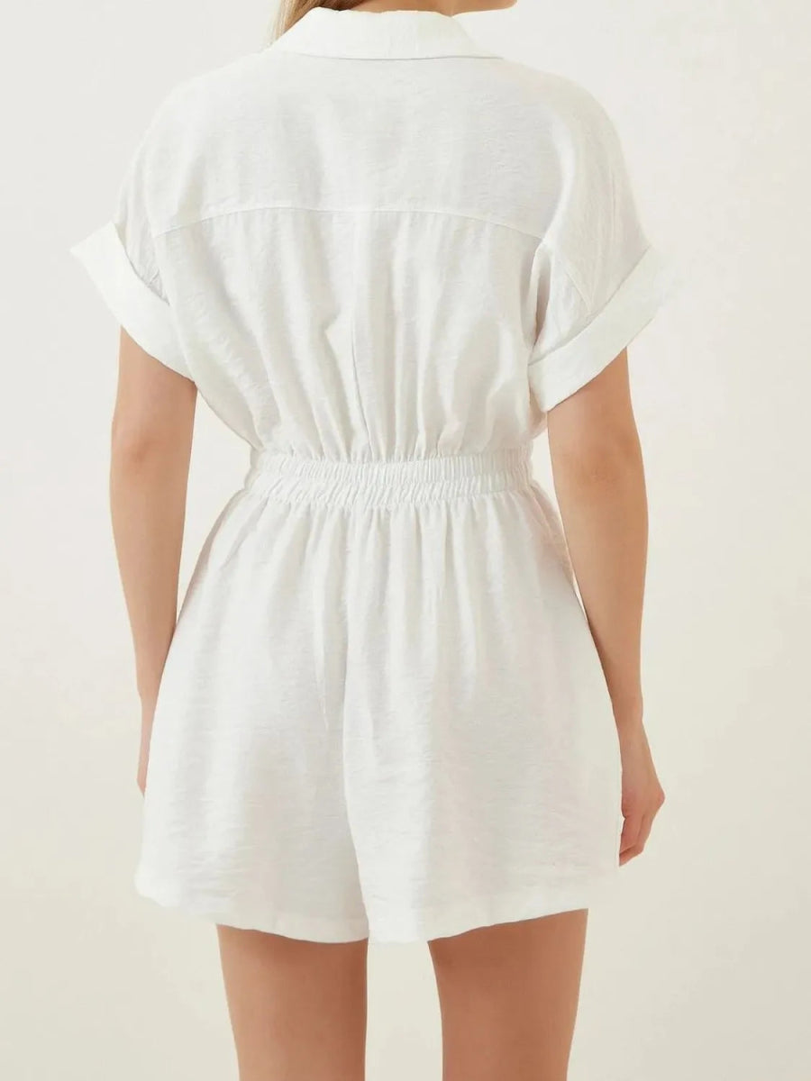 Johnny Collar Short Sleeve Romper - Deb Shops